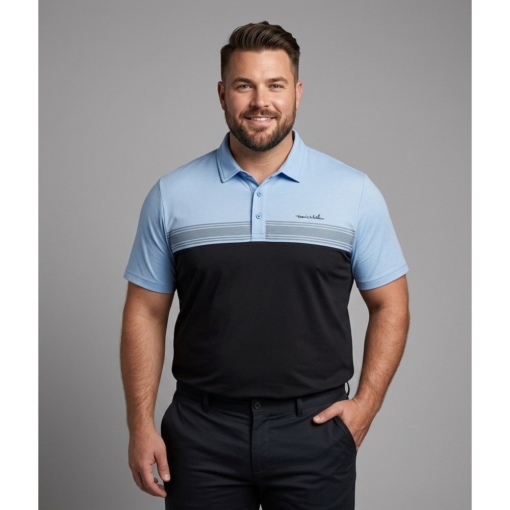 Travis Mathew Mens Colorblock Polo Shirt Blue Black Pima Cotton 1MY529 XXL